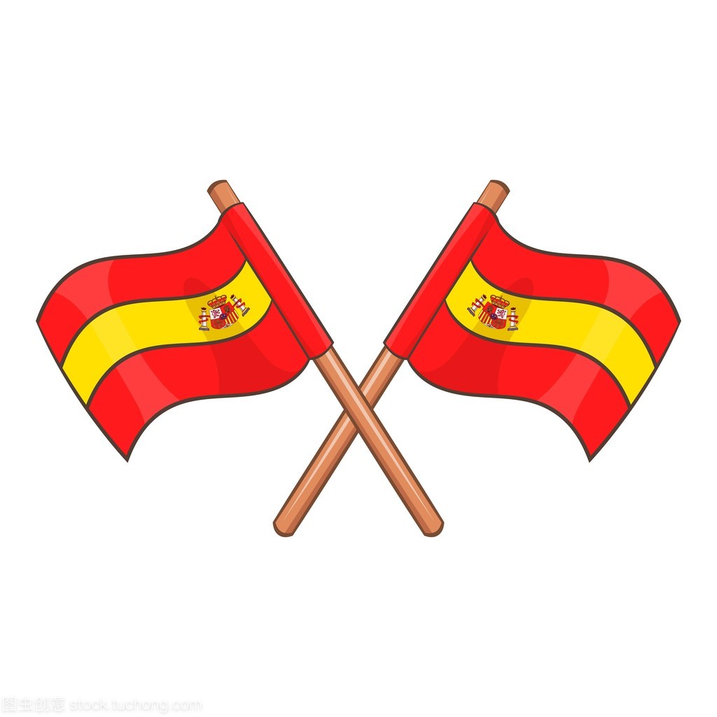 交叉的西班牙國(guó)旗圖標(biāo),卡通風(fēng)格